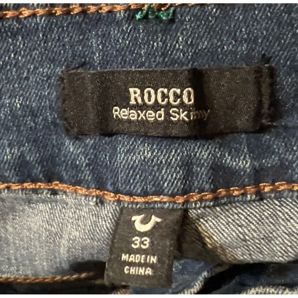 New $159 True Religion ROCCO FLAP Relaxed Skinny JEANS‎ 700062 Medium Harvest 33